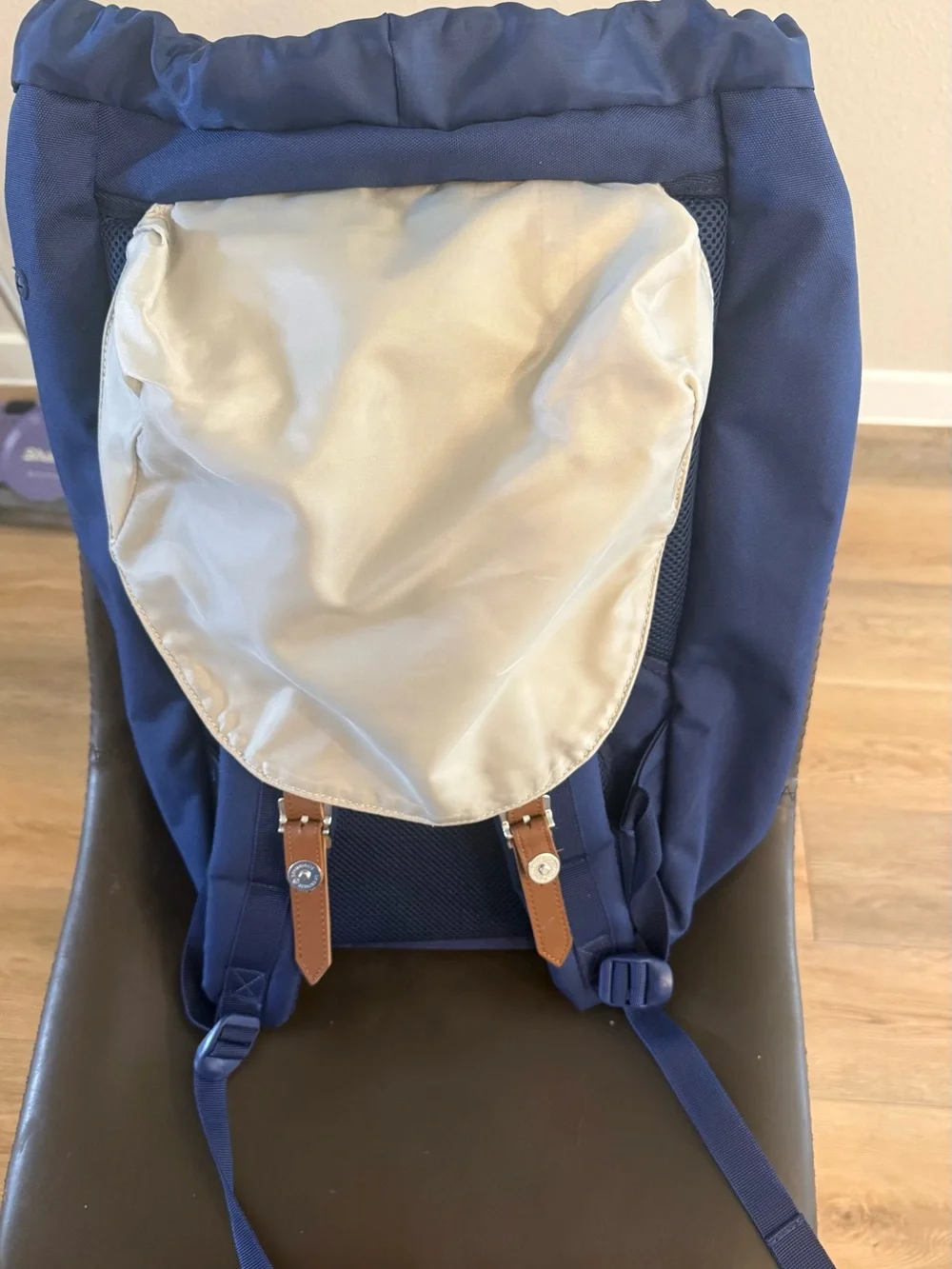 Herschel Supply Company Navy and Cream Canvas Backpack with Tan Straps